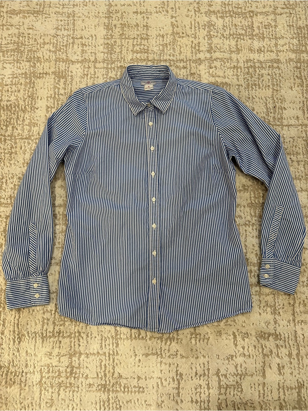 J.Crew Haberdashery Blue White Stripe Button Down Shirt Medium Tailored Cotton